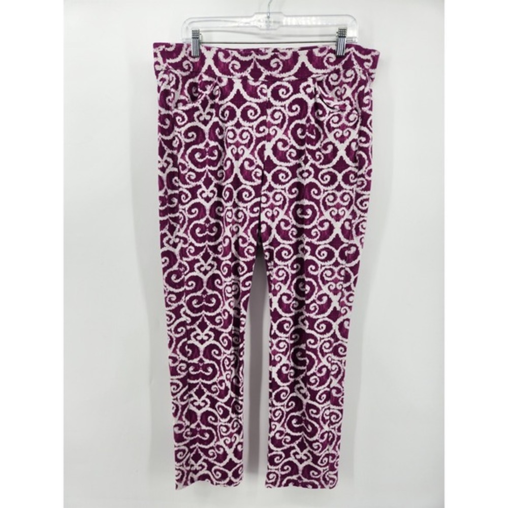 Chicos Travelers Ankle Pants Purple White Printed Women's Size 2.5 / US‎ 14